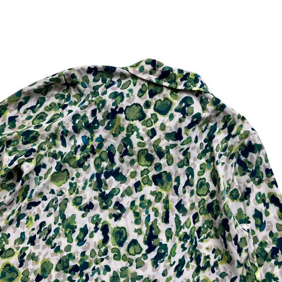 Susan Graver Liquid Knit Collared Button-Up Blouse Size M Green Print - Picture 4 of 7